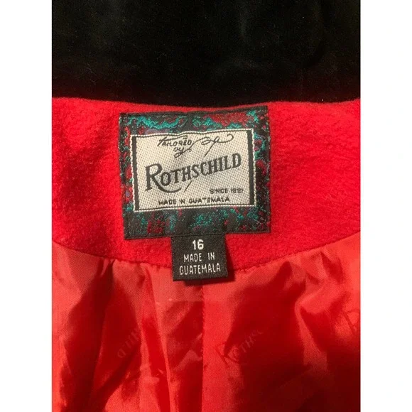Vintage Rothschild Girls Red Coat Size 16